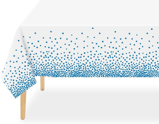QIKSION 6 Pack White and Blue Dot Plastic Tablecloth, Waterproof