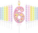 MTLEE Number 6 Birthday Candle with 12 Pcs Spiral Candles for Girls
