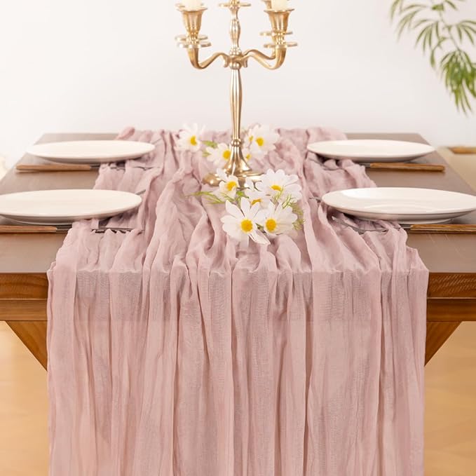 15pcs Pink Cheesecloth Table Runner Valentine's Day Boho Rustic