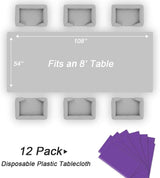 QIKSION Purple Plastic Table Cloth Disposable 12 Pack, 54 x 108 Inch