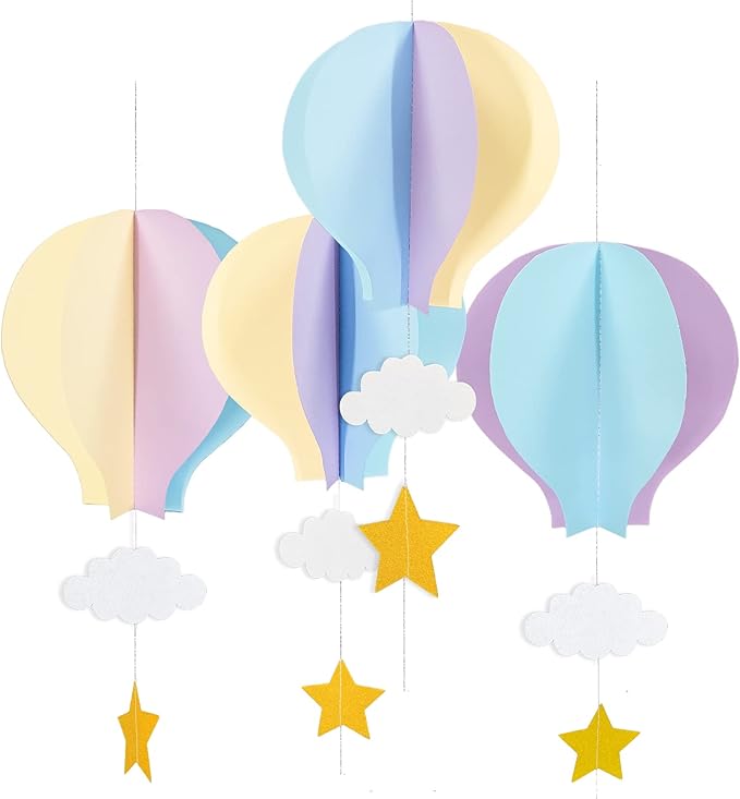 Hot Air Balloon Decorations for Baby Shower Pastel Mermaid 8 Pack