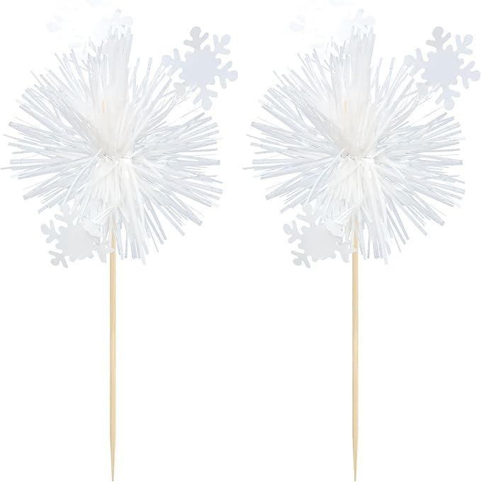 Gyufise 20Pcs Foil Firework Cupcake Toppers Sparkle Tinsel Cake