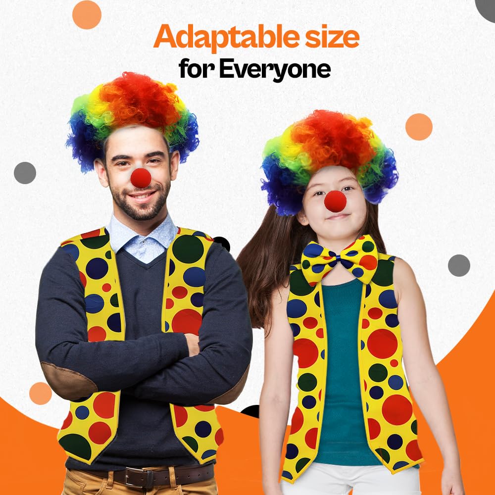 Tigerdoe Clown Costume Set – Wig, Nose, Bow Tie & Vest – 4-Piece