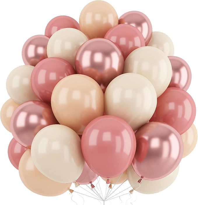 Retro Blush Pink Balloons,12 Inch 60pcs Rose Gold Balloons,Peach