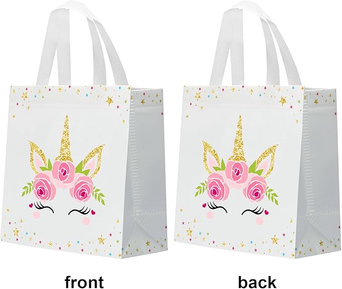24 PCS Party Favor Bags for Unicorn with Handles Reusable Non Woven