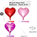 Hot Pink Foil Heart Balloons, 12 Pcs 18 Inch Mylar Heart Shaped Pink