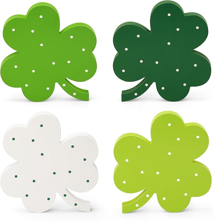 St Patricks Day Decor Wooden Shamrock Decor for Table Tiered Tray