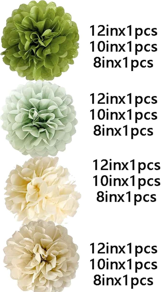 We Moment Olive Sage Green Cream Ivory Tan Tissue Paper Pom Poms