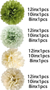 We Moment Olive Sage Green Cream Ivory Tan Tissue Paper Pom Poms