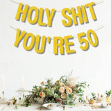 50th Birthday Decorations Banner for Women Men Pre-Strung Gold