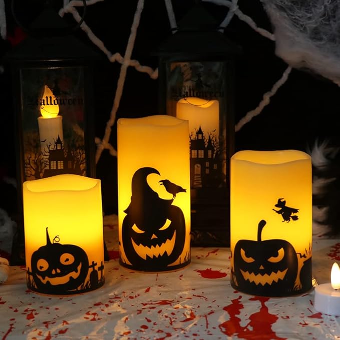 Halloween Flameless Candles LED Flickering Battery Pillar Candles
