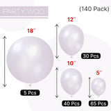PartyWoo Pearl Lavender Balloons 140pcs Different Sizes Pack of 18 12