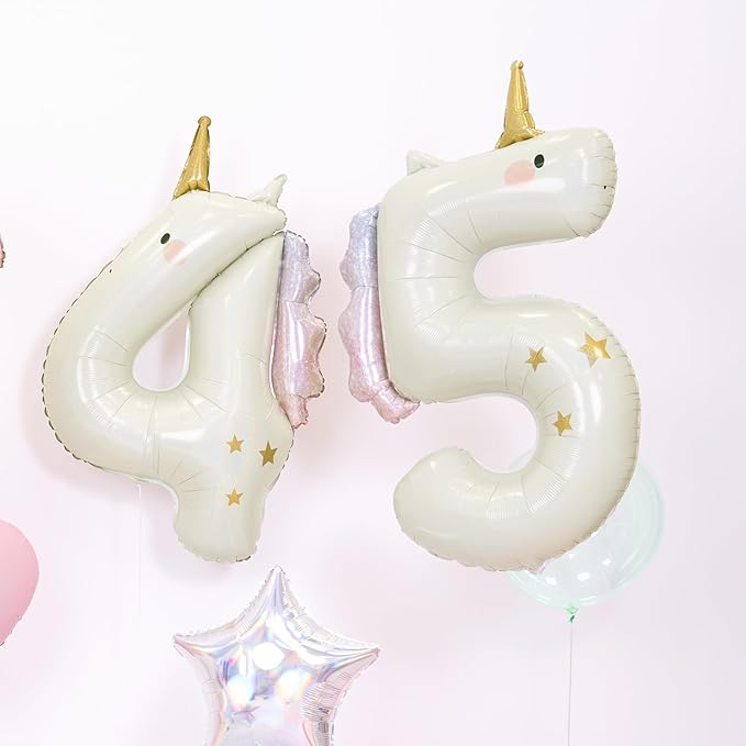 Unicorn Number 4 Balloon PartyDeco 36.5 Inch Holographic Foil