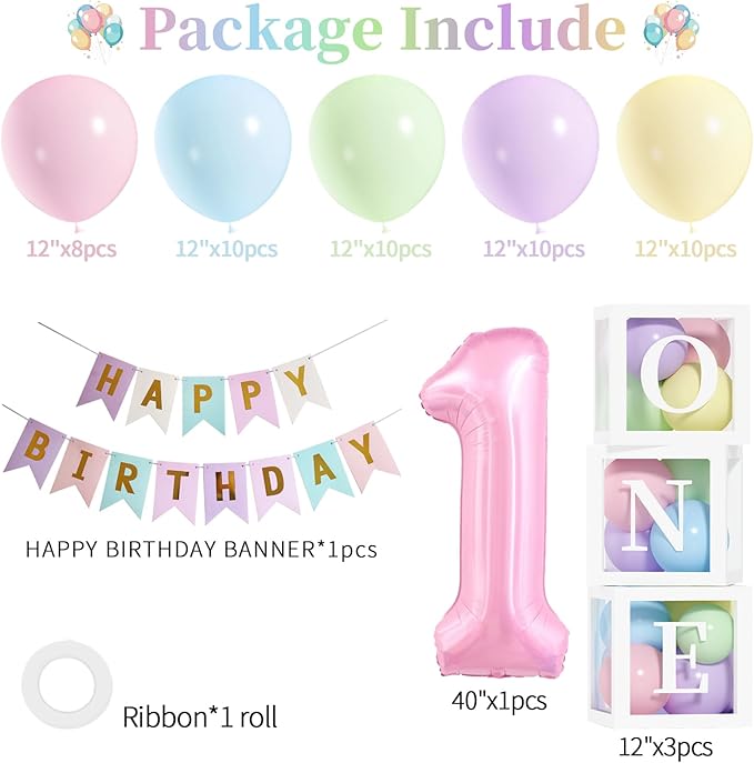 First Birthday Decorations for Girl 40 Inch Pink Number 1 Balloons