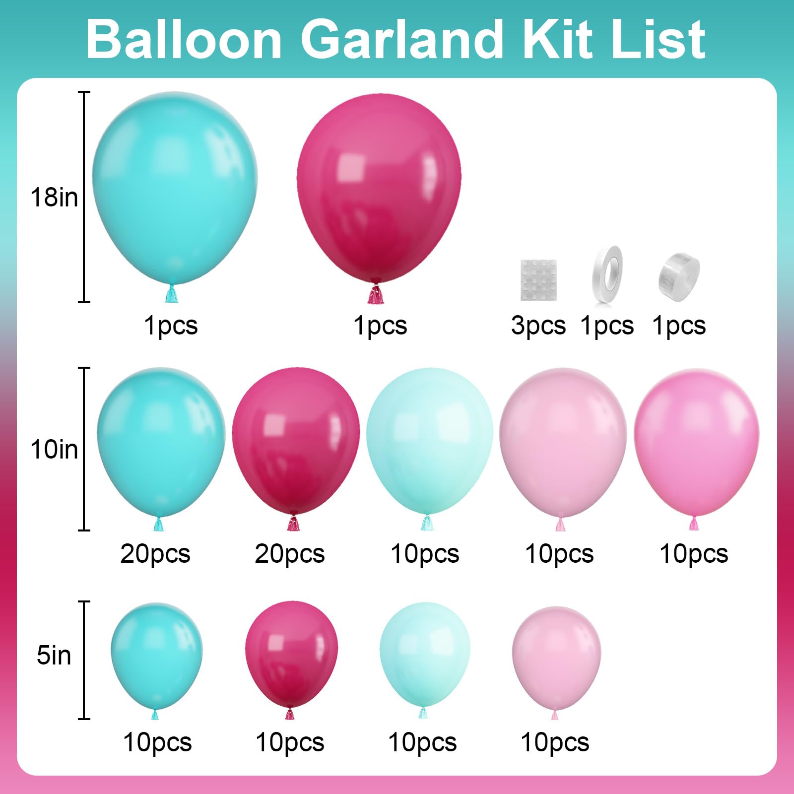 Hot Pink and Teal Blue Balloon Arch Garland Kit, Rose Red Teal Blue