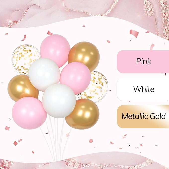 60pcs Pink and Gold Balloons 12inch, Pink and White Balloon with