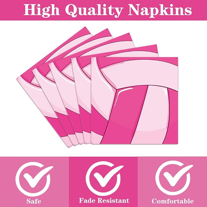 Rakuto Pink Volleyball Party Tableware Decorations for Girls, 96PCS
