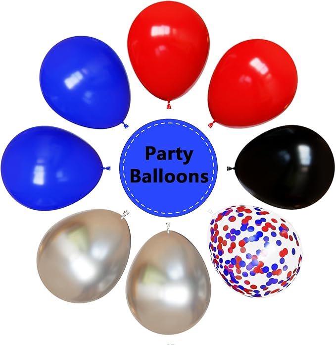 Red Blue and Black Balloons, 67pcs 12 Inch Red Blue Confetti Silver