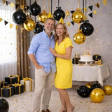Togvu Black Gold Round Foil Balloons, 16PCS Different Sizes 4D