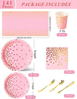 Nkaiso 141 Pieces Pink and Gold Party Supplies, Disposable Party