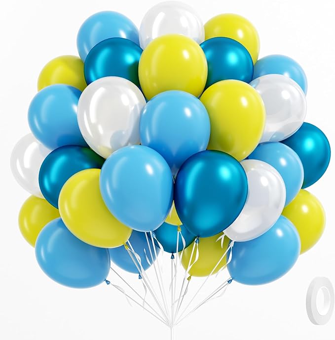 61pcs Blue and Yellow Balloons, 12 Inch Clear Yellow Blue Balloons