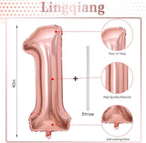 Rose Gold 1 Balloons, 40 Inch Giant Helium Foil Number 0-9 for Girls,