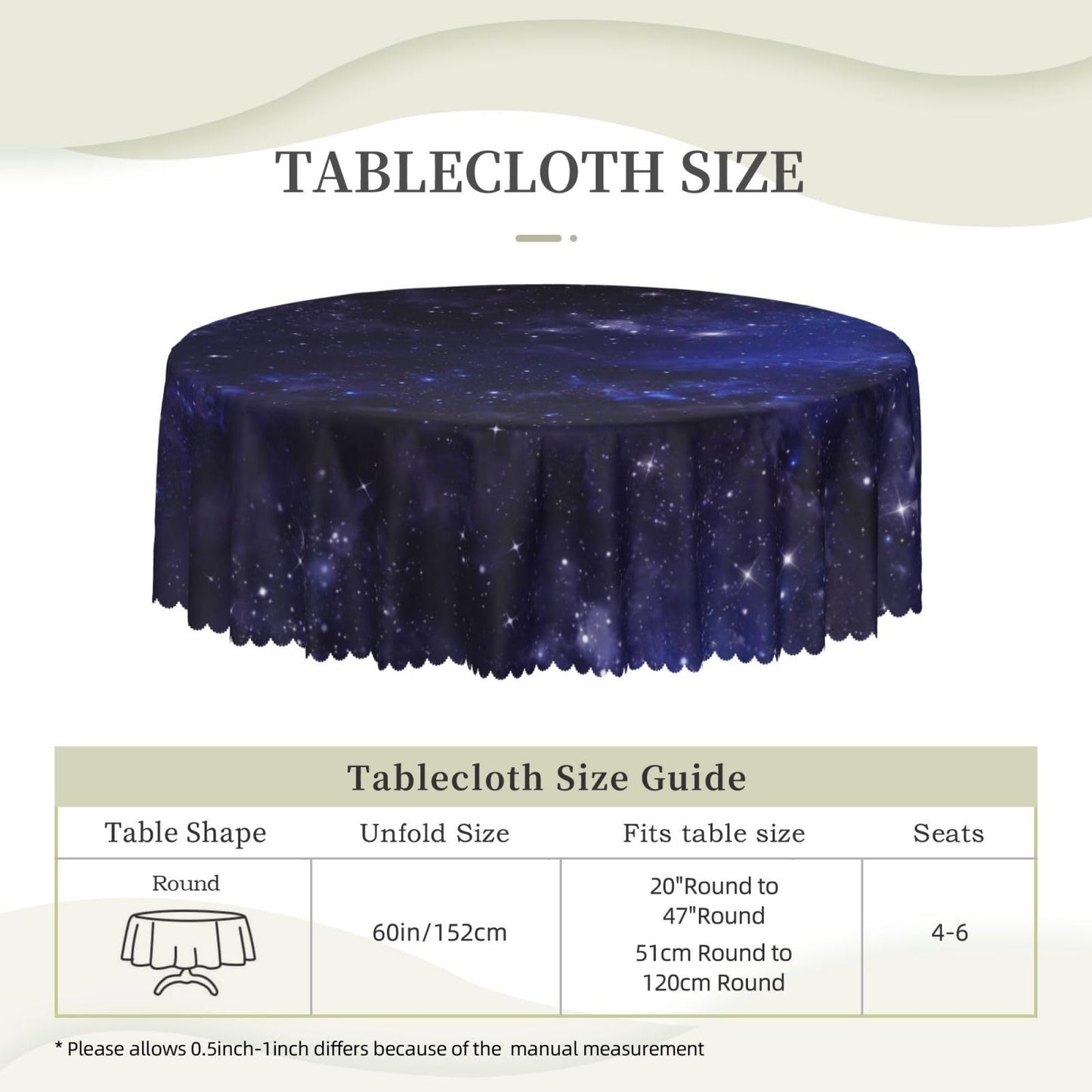 Galaxy Universe Round Tablecloth 60 Inch Starry Night Sky