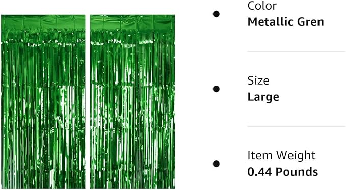 2 Pack Green Tinsel Curtain Party Backdrop, 3.2Ft x 8.2Ft Metallic