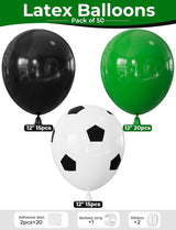 Soccer Balloons, 50 Pcs 12 Inch Green Black Soccer Print Latex