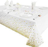 2 Packaging White and Gold Plastic Tablecloth, 54 inch x108 inch