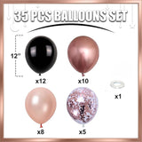HILAVO Rose Gold and Black Balloons, 12Inch Metallic Rose Gold and
