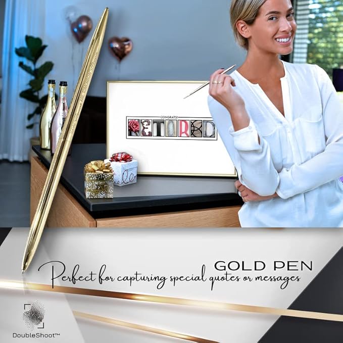 Framed Gold Retirement Decorations Guest Book for Womens 12 x16