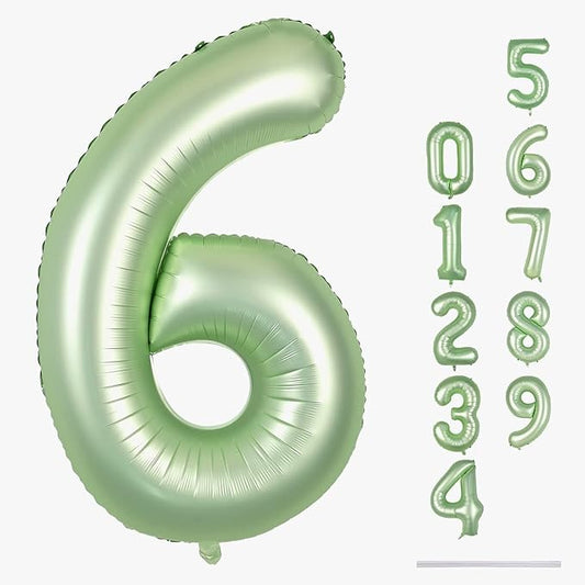 Sage Green Number 6 Balloons, 40 In Large Olive Green Number 6 Foil
