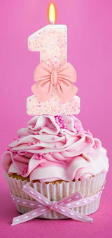 Birthday Candle for Cake, 1 Candle - Pink Glitter with Bowknot, 2.76