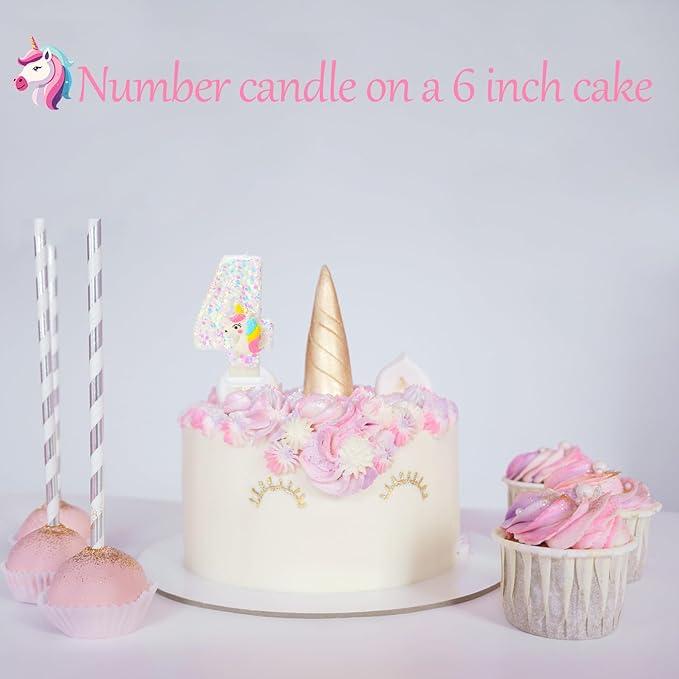Birthday Candles for Girl Number 4 Candle for Cake Unicorn Party