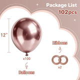Rosegold Balloons - 12 inch 100 pcs Chrome Metallic Latex Birthday