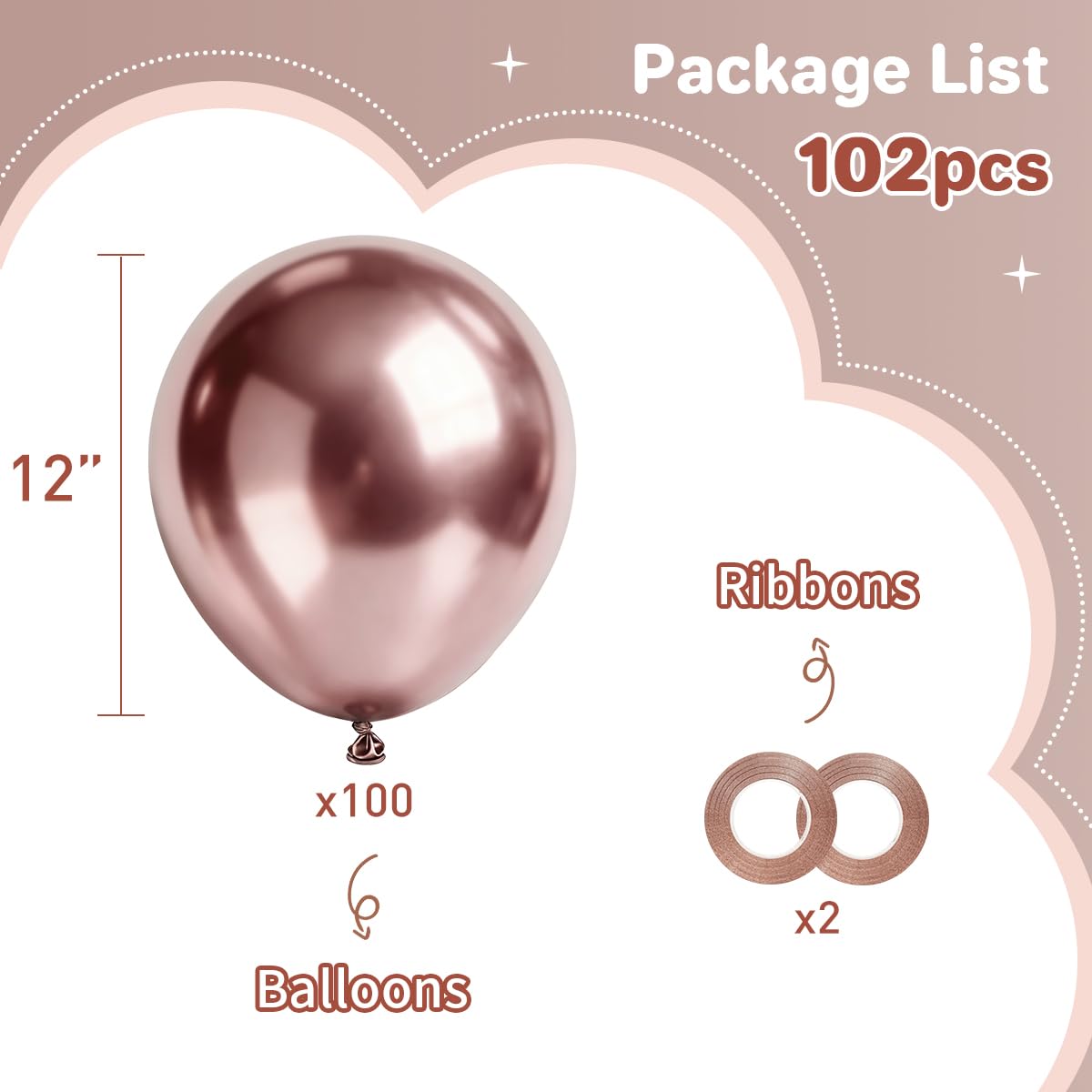 Rosegold Balloons - 12 inch 100 pcs Chrome Metallic Latex Birthday