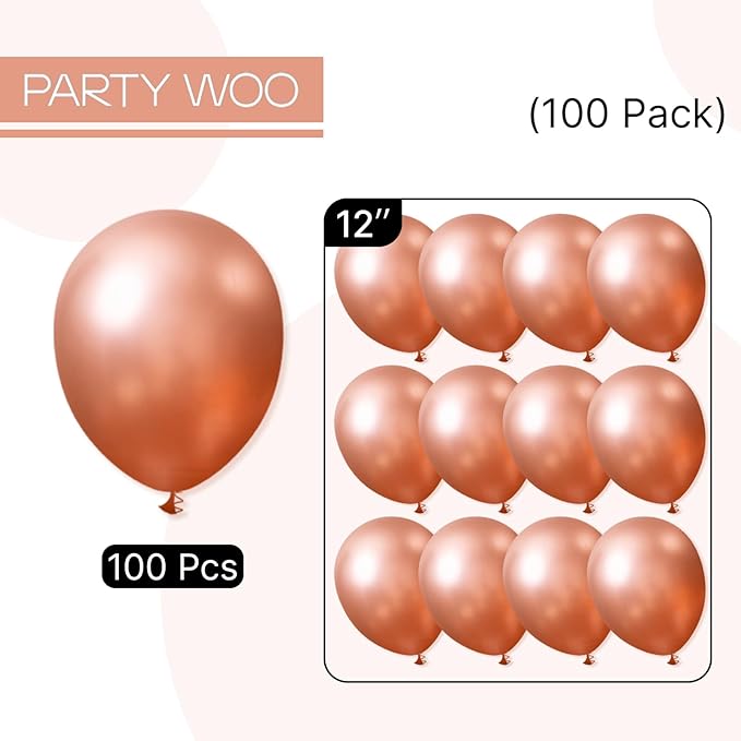 PartyWoo Rose Gold Balloons 100pcs 12 Inch Metallic Chrome Rose Gold