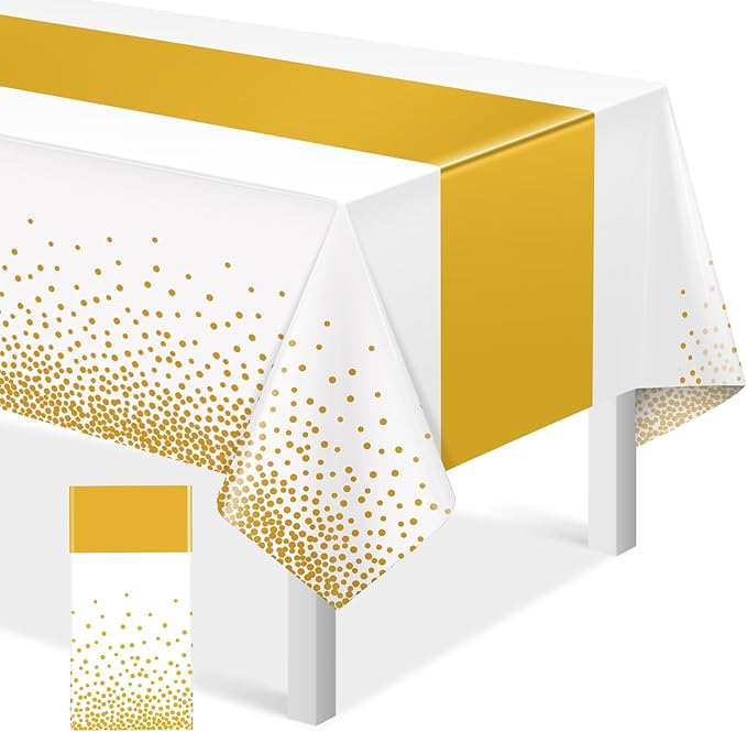 1Pcs White and Gold Tablecloth Party Decorations,Plastic White Table