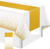 1Pcs White and Gold Tablecloth Party Decorations,Plastic White Table