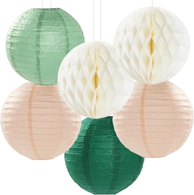 Sage Green Pink Beige Boho Party Decorations Streamers 14pcs Rustic