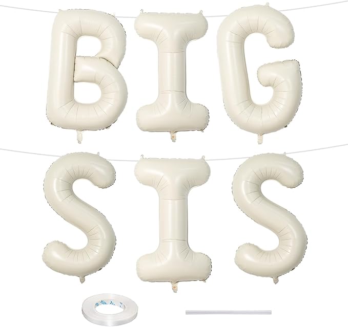 40 Inch Cream BIG SIS Balloons, Large Beige Neutral Big Sis Balloon