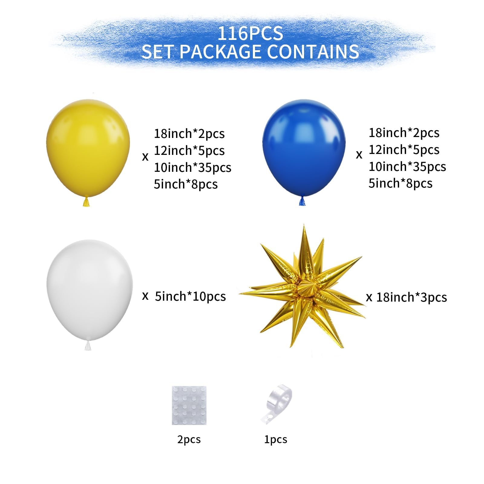 Blue and Yellow Balloon Arch Kit, Royal Blue White Yellow Balloon