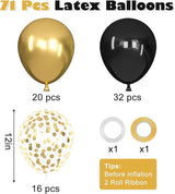 Ouddy Life 71pcs Black and Gold Balloons Set 12 inch Black Metallic