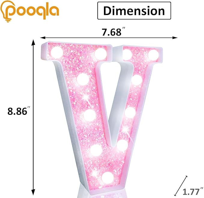 Pooqla LED Marquee Letter Lights, Light Up Pink Letters Glitter #16