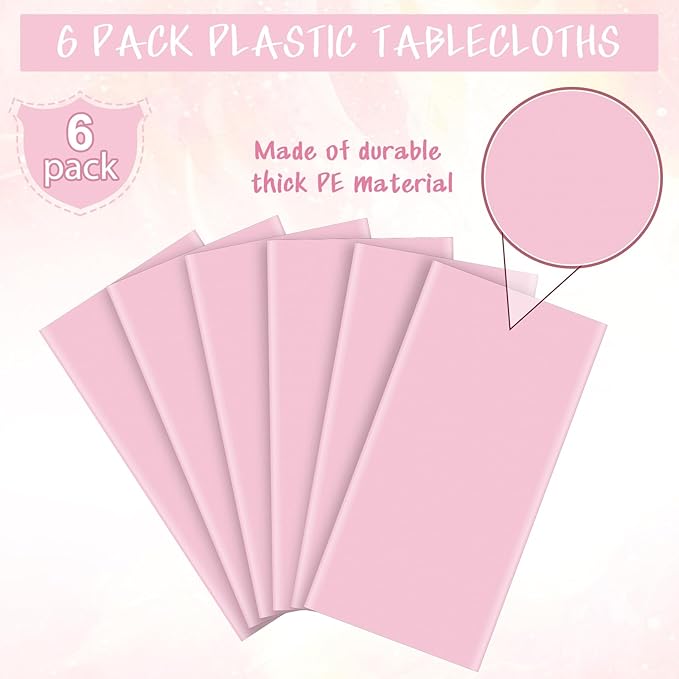 6Pcs Light Pink Tablecloth,Disposable Plastic Tablecloths,Waterproof