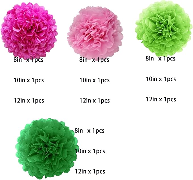 We Moment Pink and Green Tissue Paper Pom Poms，Hanging Pom Poms