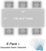 QIKSION 6 Pack White and Blue Dot Plastic Tablecloth, Waterproof