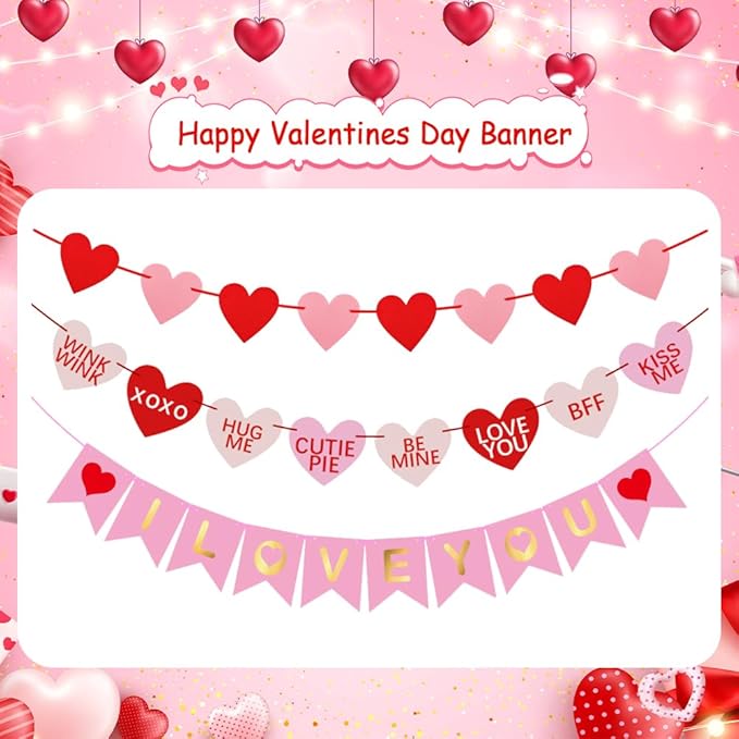 Valentine's Day Balloon Garland Arch Kit I Love You Banner Red Pink