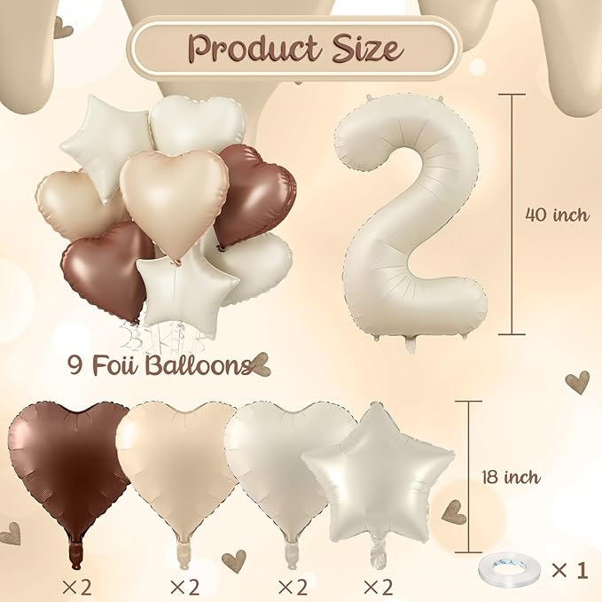 Large Number 2 Balloons, 40'' Beige Nude 2 Balloon with Foil Cream